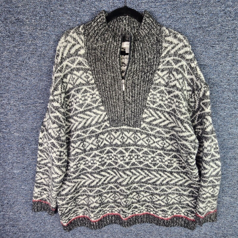 CJ Banks Fair Isle 1/2 Zip‎ Chunky Knit Sweater Metallic Threads